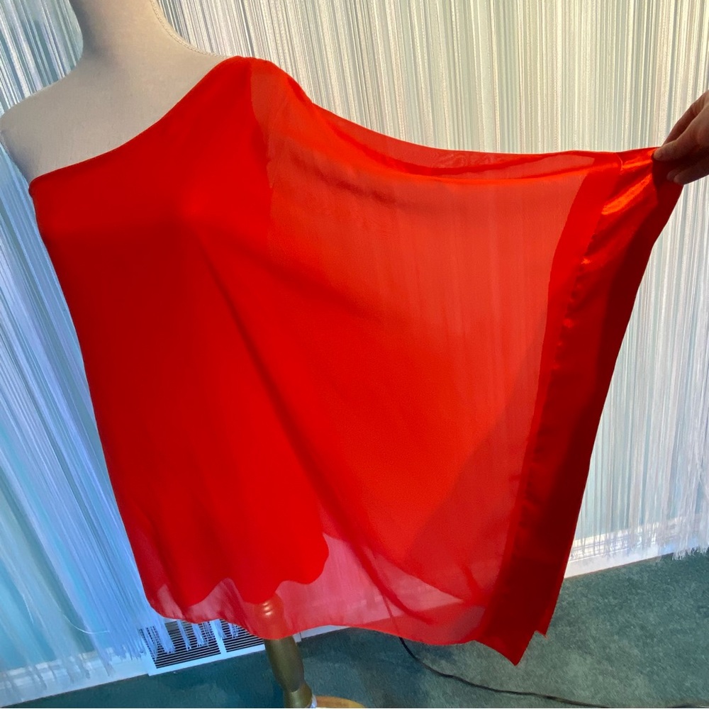 Red One Shoulder Sheer Drape Top - Picture 8 of 17